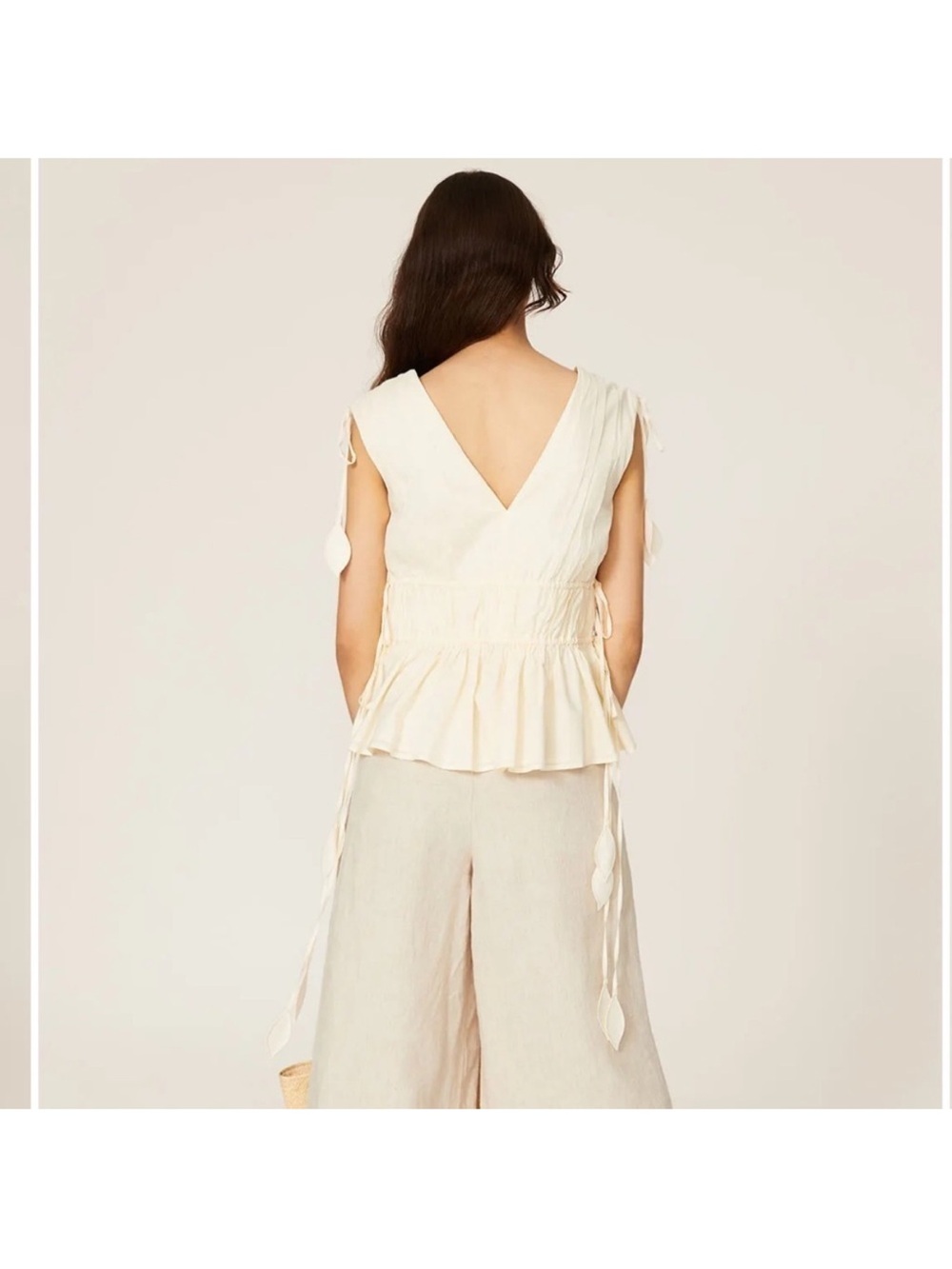 Tory Burch New Ivory Sleeveless Smocked Peplum Tie Top - Size 14 NWOT - Picture 3 of 9